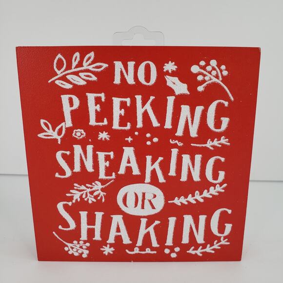 2 Christmas Wood Decor Signs Set Jolly Man No Peeking Holiday Santa Claus - Picture 5 of 7